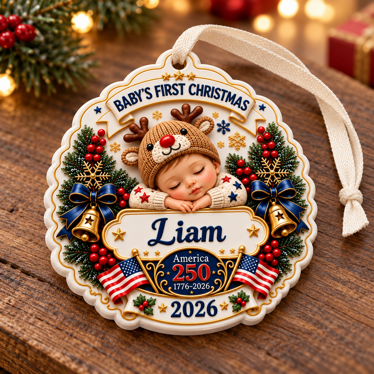 Baby's First Christmas America 250 Semiquincentennial Sleeping Newborn ...