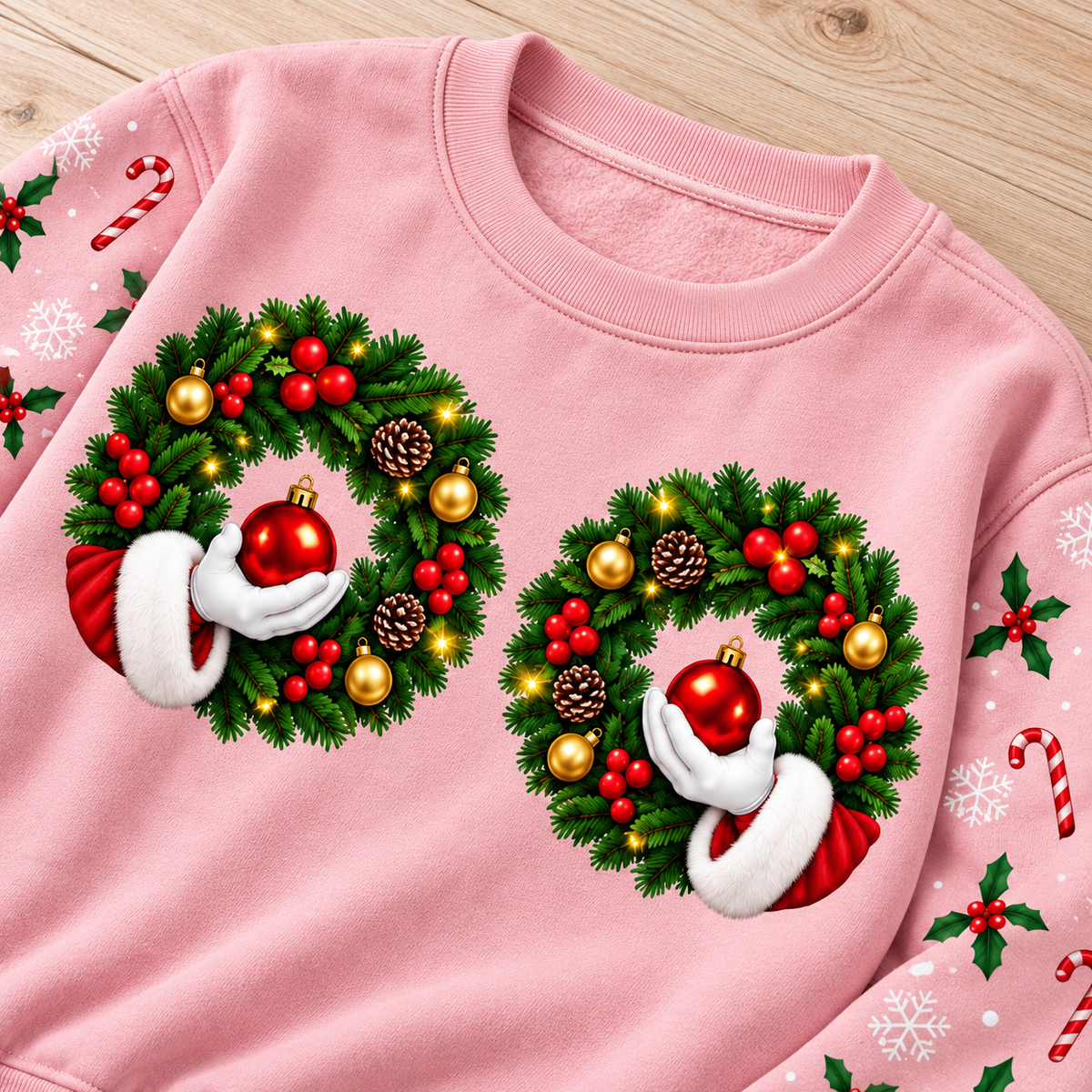 Christmas Sweatshirt with Funny Wreath Ornaments Holiday Crewneck