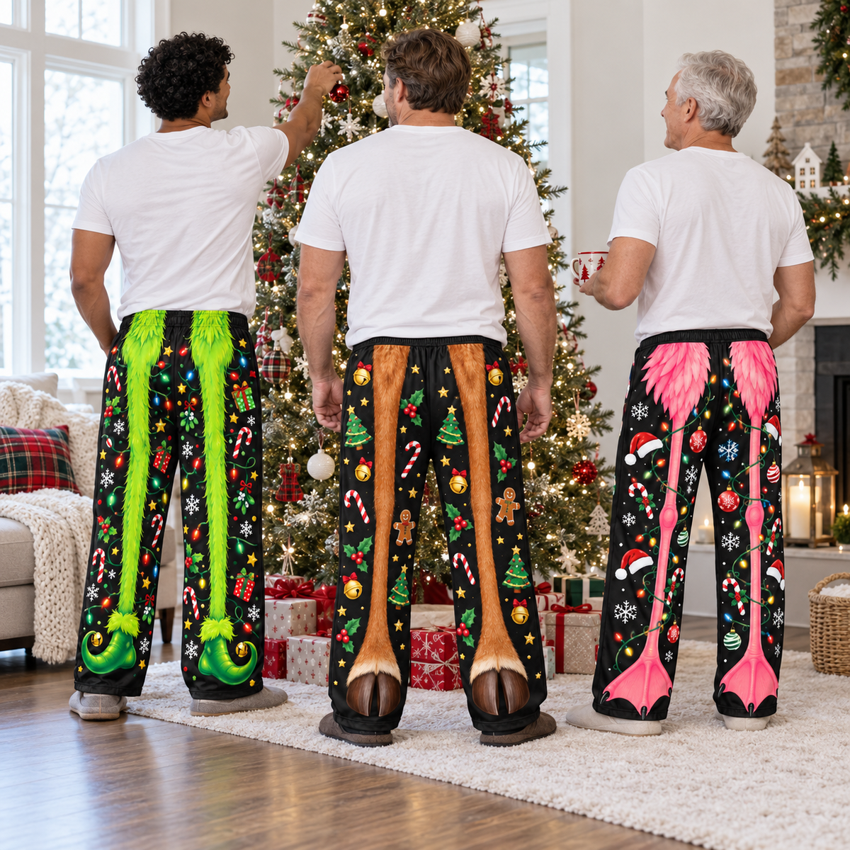 Mens Christmas Pajama Pants Novelty Printed Holiday Loungewear