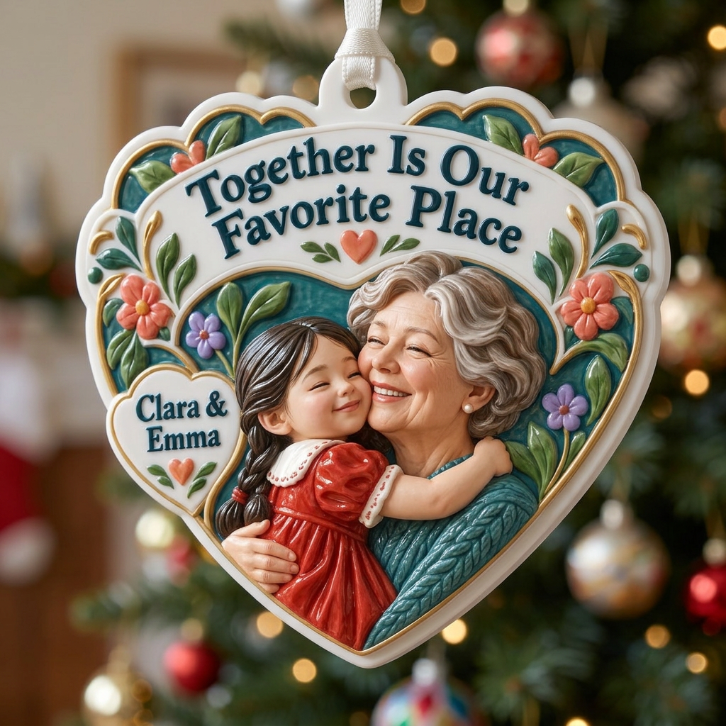 Grandmother and Granddaughter Heart Holiday Keepsake - 3D Relief Ornament