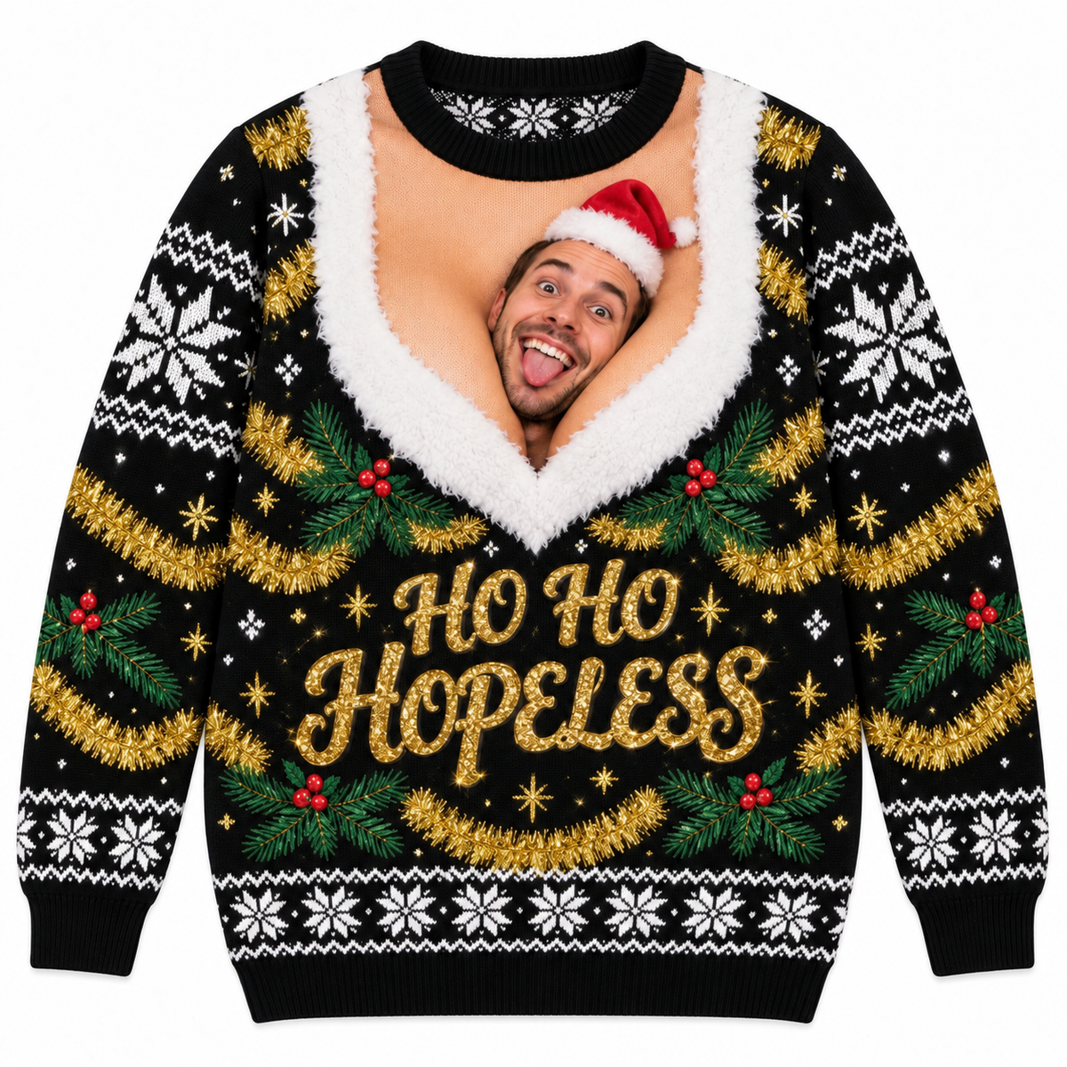 Ugly Christmas Sweatshirt HoHo Hopeless Holiday Graphic Crewneck