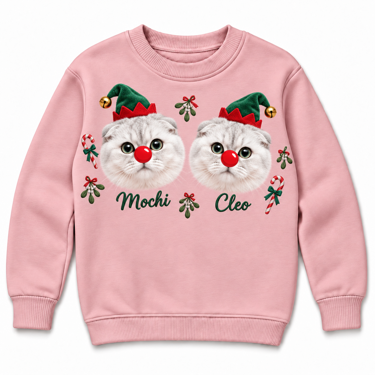 Christmas Cat Sweatshirt Holiday Graphic Red Nose Pet Crewneck