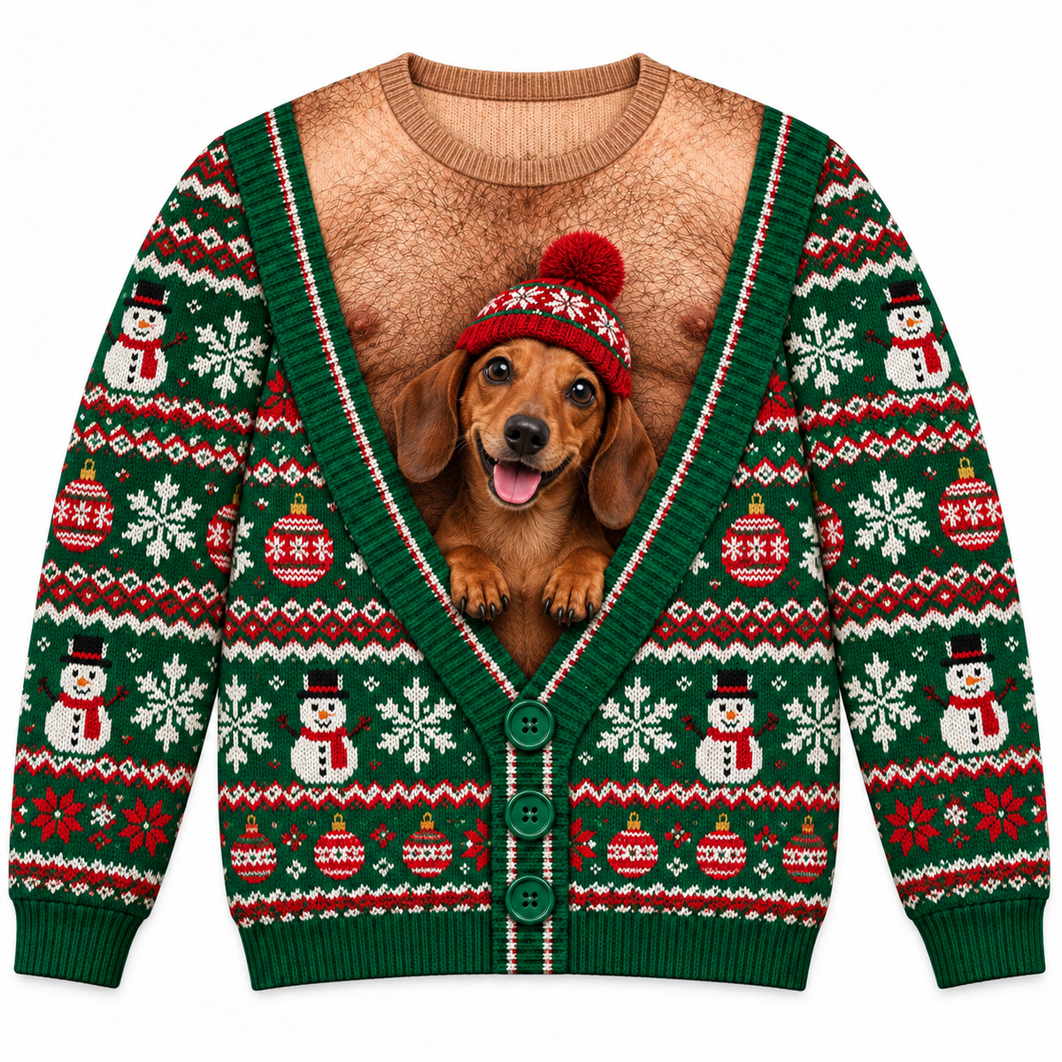 Dog Christmas Sweatshirt Funny Faux Cardigan Holiday Graphic Pullover