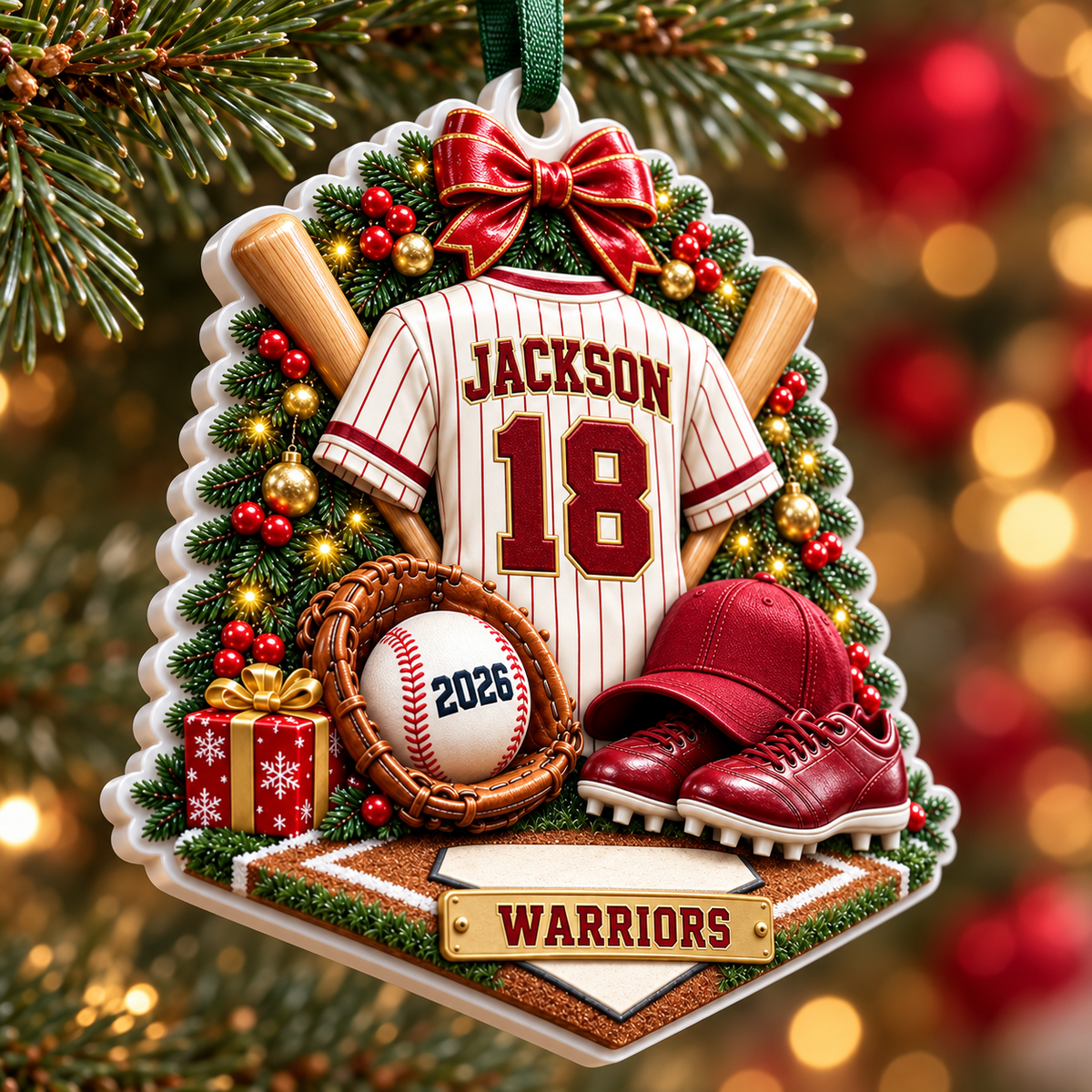 Baseball Player Jersey and Gear Festive Holiday Keepsake - 3D Relief Ornament