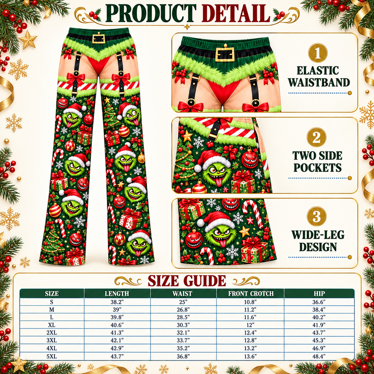 Novelty Christmas Pajama Pants Funny Holiday Print Lounge Bottoms