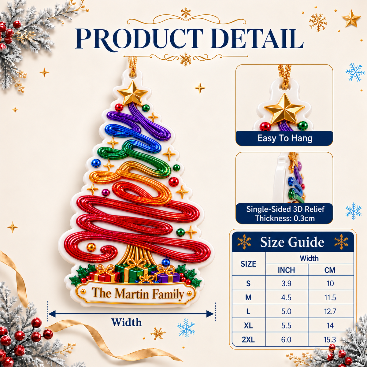 Rainbow Swirl Christmas Tree Acrylic Plaque Holiday Tree Hanging Decor - 3D Relief Ornament