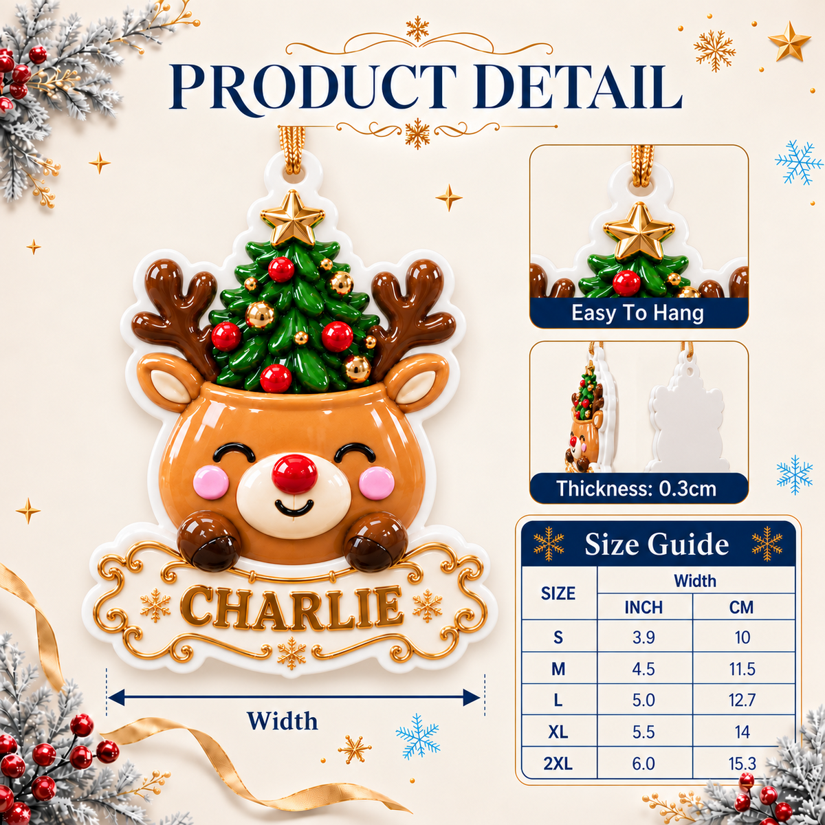 White Ceramic Scalloped Crest Holiday Tree Hanging Decoration - 3D Relief Ornament