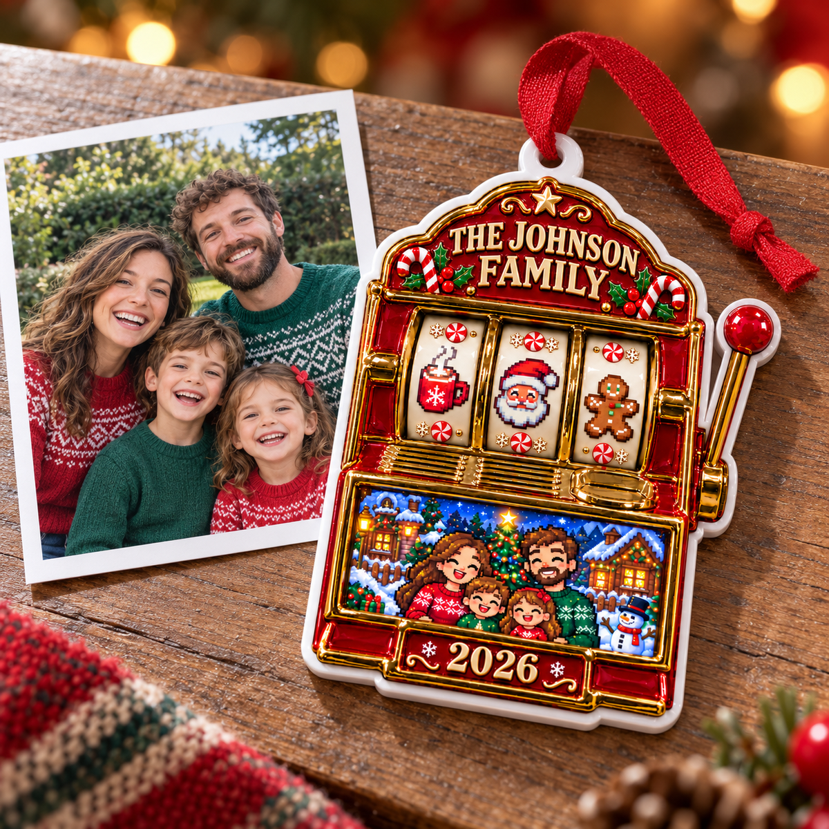 Christmas Slot Machine Family Holiday Keepsake Hanging Holiday Decoration - 3D Relief Ornament