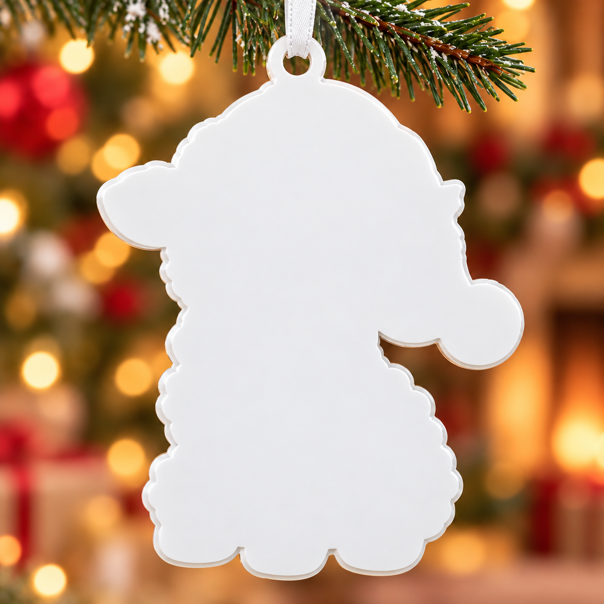 Christmas Lamb in Santa Hat Acrylic Holiday Hanging Decor - 3D Relief Ornament