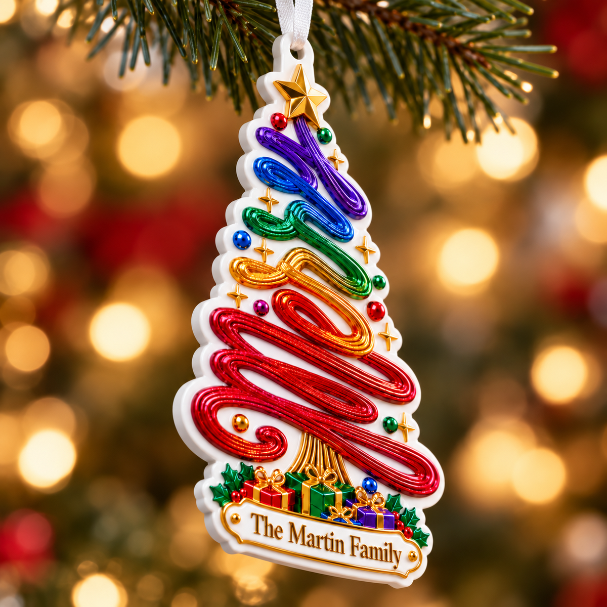 Rainbow Swirl Christmas Tree Acrylic Plaque Holiday Tree Hanging Decor - 3D Relief Ornament