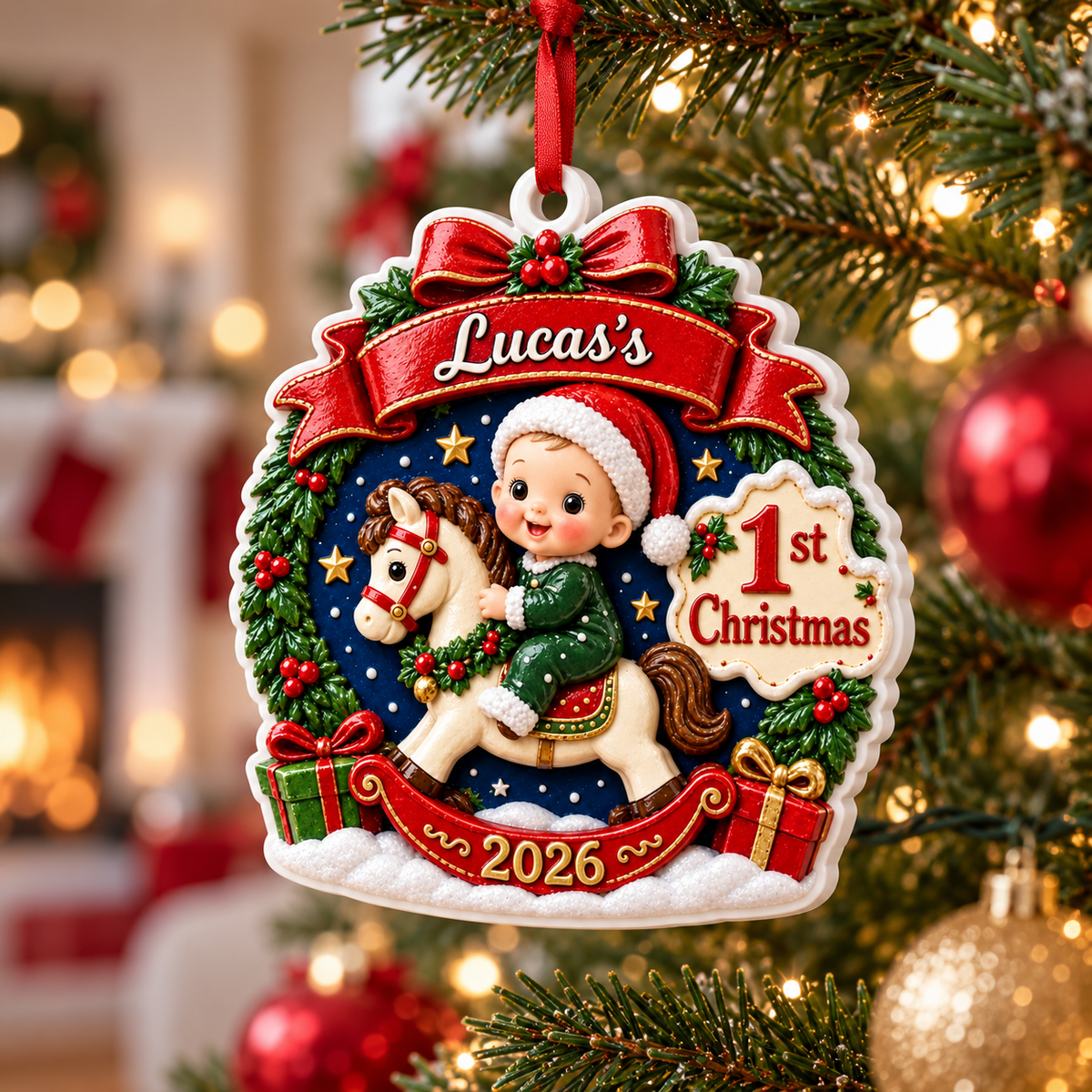 Baby First Christmas Rocking Horse Holiday Keepsake - 3D Relief Ornament