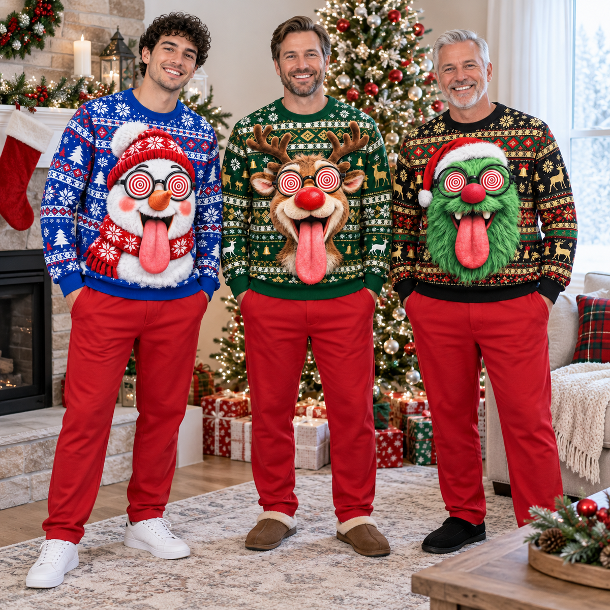 Funny Christmas Sweatshirt Hypnotic 3D Tongue Graphic Pullover