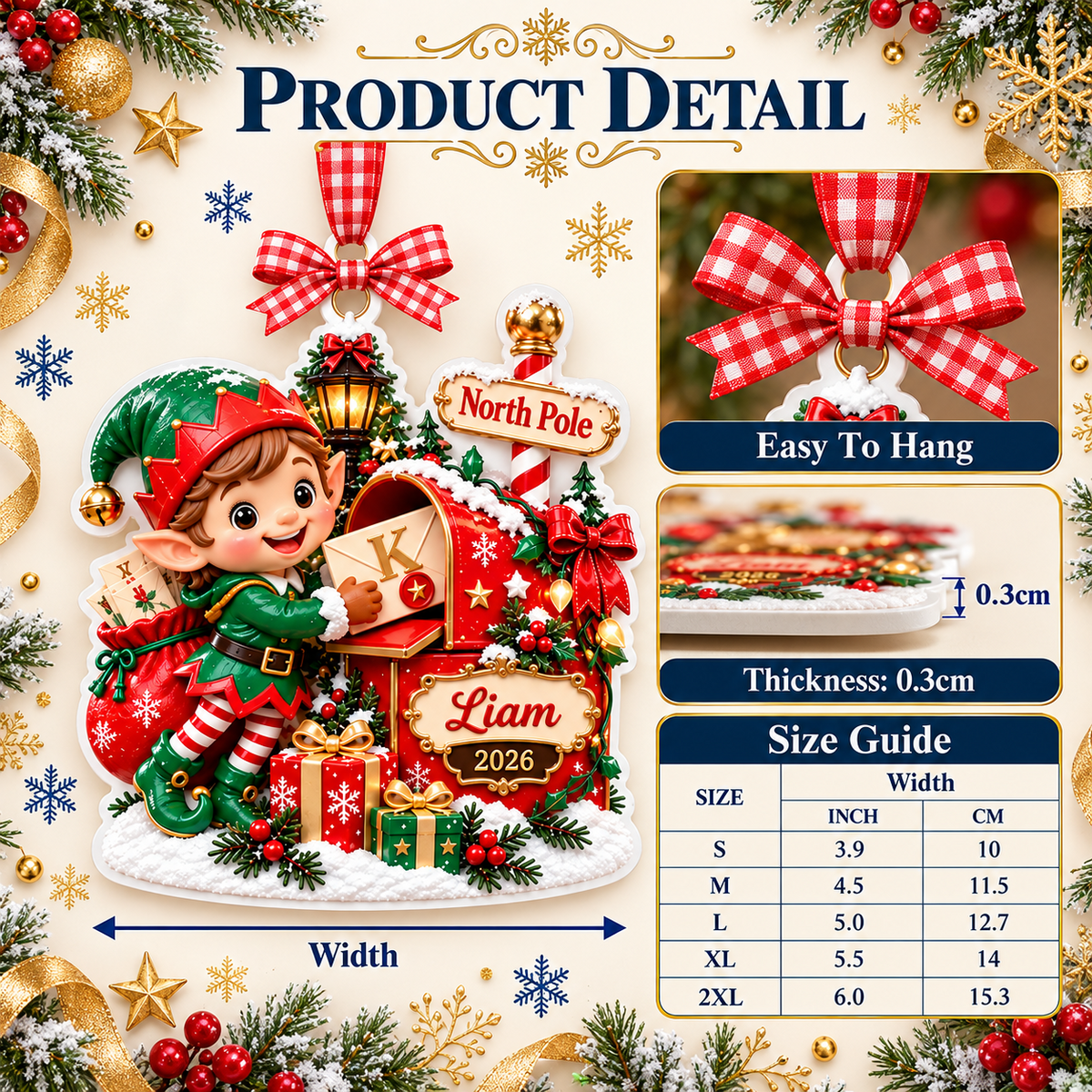 Christmas Elf at North Pole Mailbox Acrylic Holiday Keepsake - 3D Relief Ornament