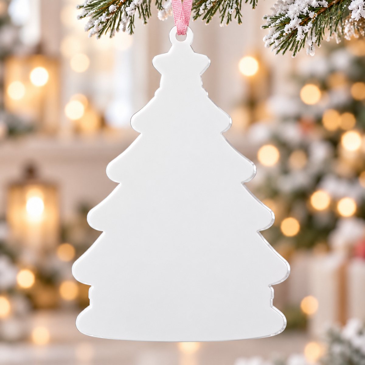 White Acrylic Christmas Tree Silhouette Holiday Hanging Decoration - 3D Relief Ornament