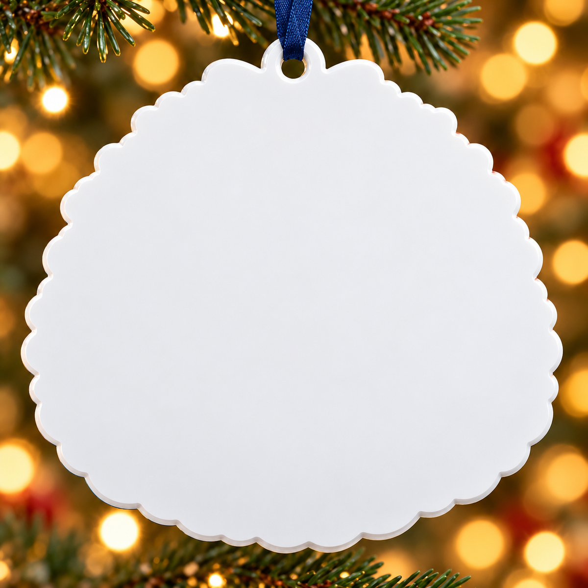 Canoe Boat on Ocean Waves with Pine and Bow Holiday Keepsake - 3D Relief Ornament