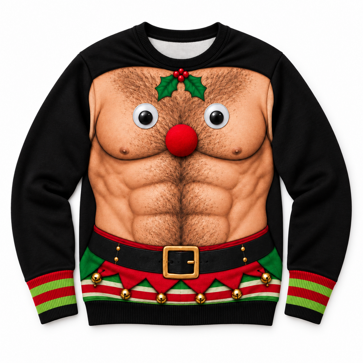 Funny Christmas Sweatshirt Hairy Chest Muscle Reindeer Crewneck
