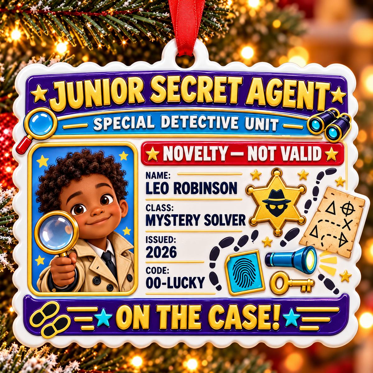 Junior Secret Agent Detective Badge ID Card Acrylic - 3D Relief Ornament