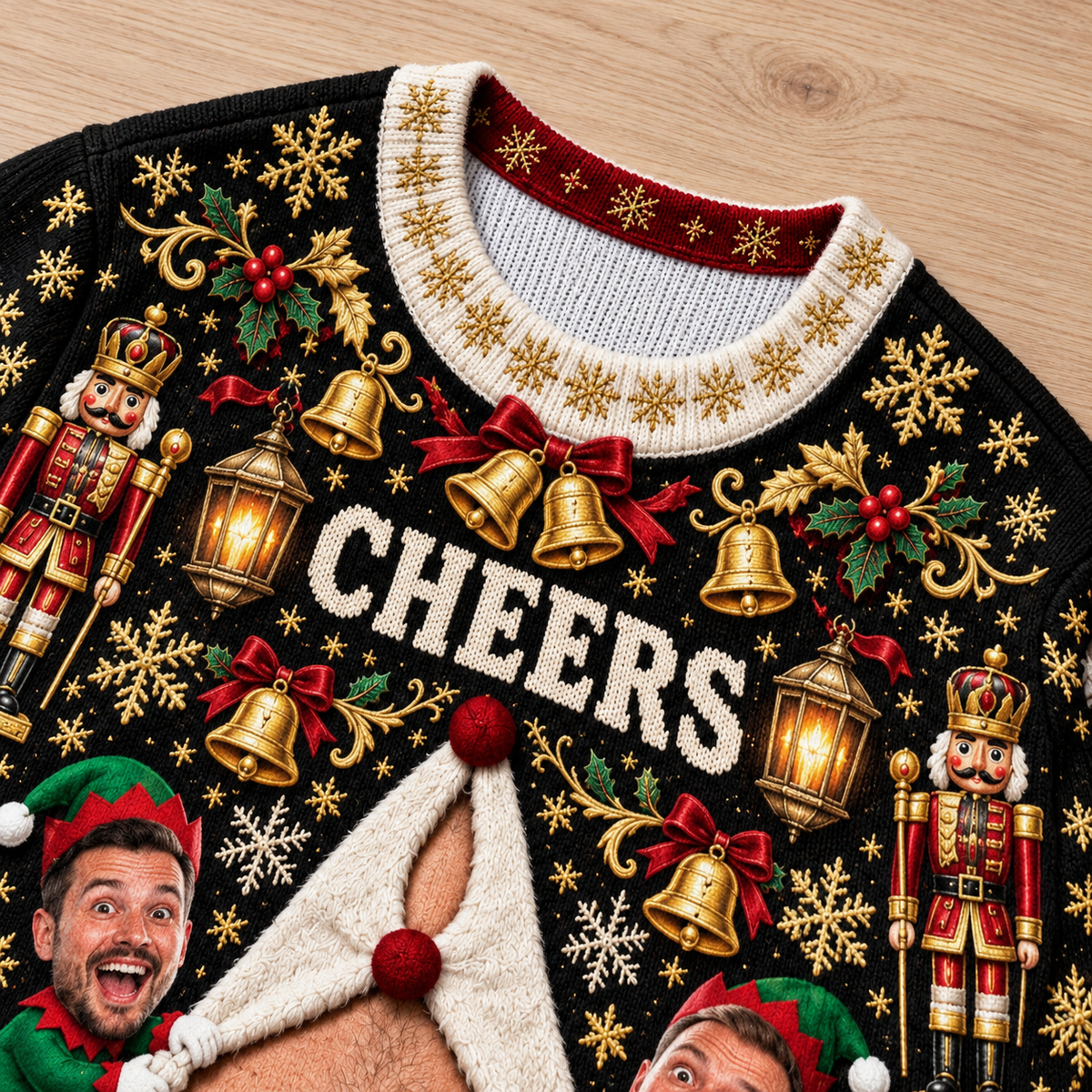 Christmas Sweatshirt with Hairy Belly Illusion Holiday Pullover