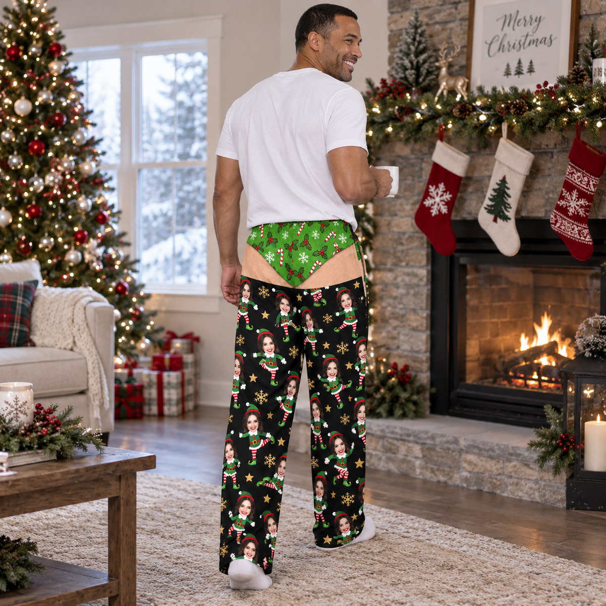 Mens Holiday Pajama Pants, Novelty Christmas Graphic Lounge Bottoms