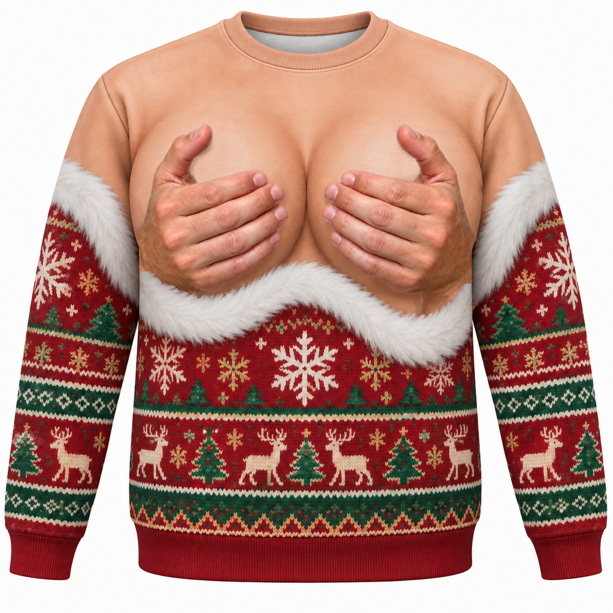 Crewneck Sweatshirt Ugly Christmas Novelty Chest Illusion Print