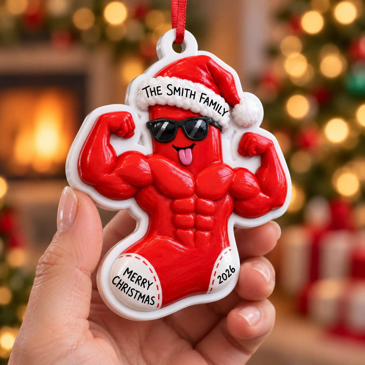 Muscular Christmas Stocking Character Hanging Holiday Decoration - 3D Relief Ornament