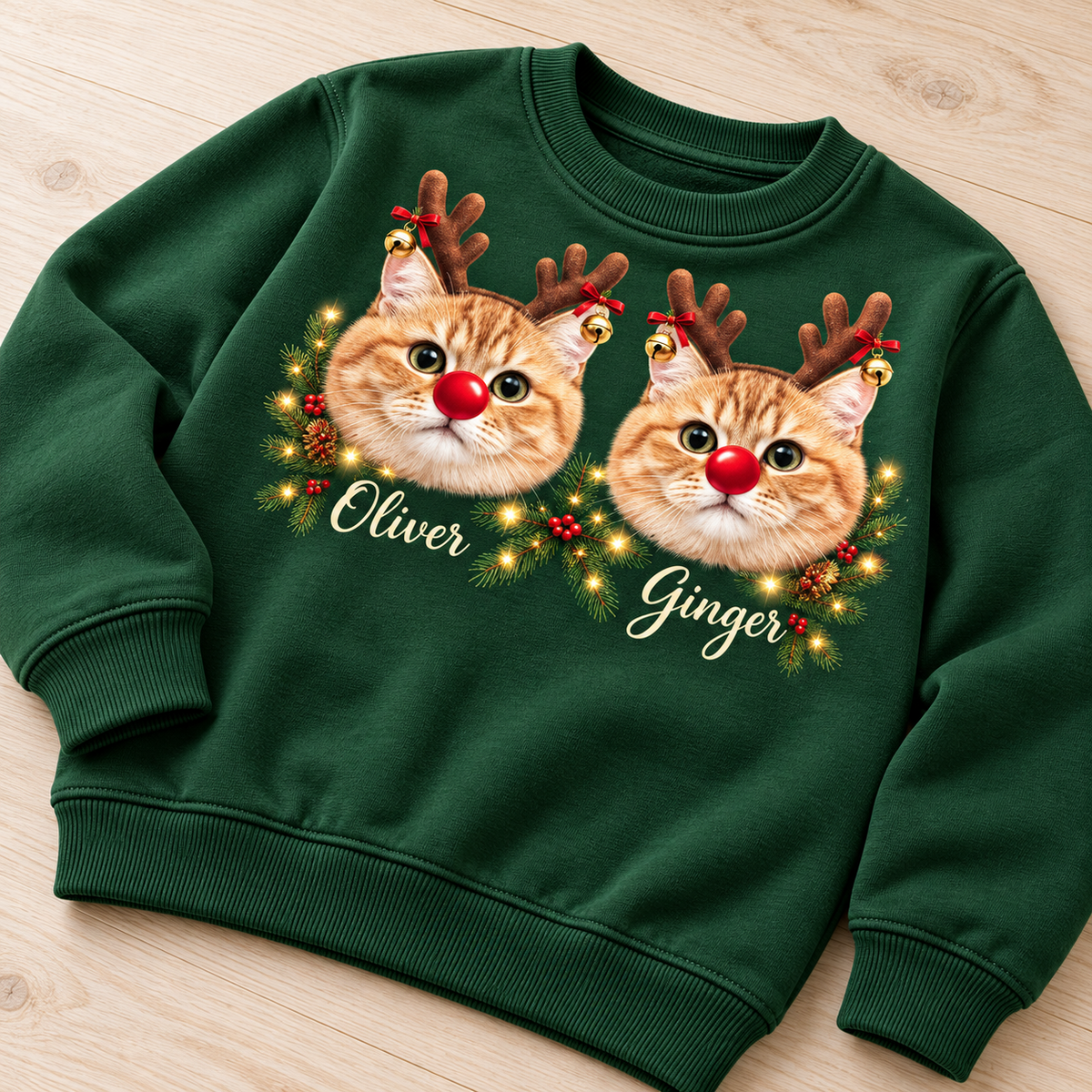 Christmas Cat Sweatshirt Holiday Graphic Red Nose Pet Crewneck