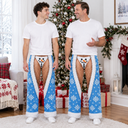 Novelty Christmas Chaps Blue Snowflake Fur Trim Holiday Pants
