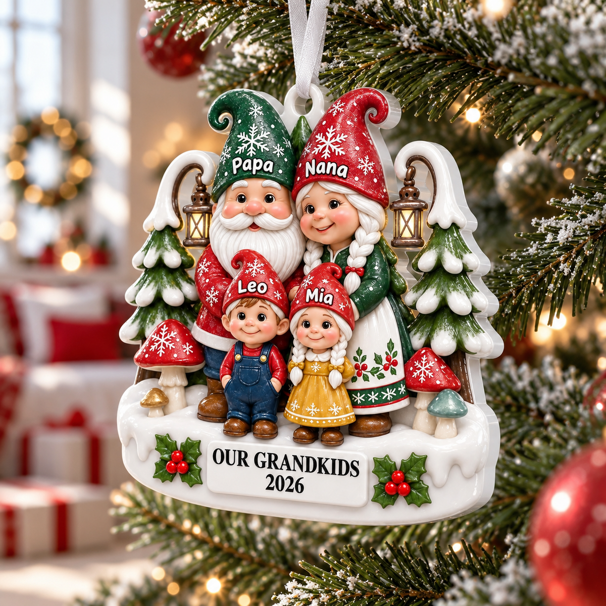 Snowy Woodland Pine Trees and Lanterns Winter Picture Frame - 3D Relief Ornament