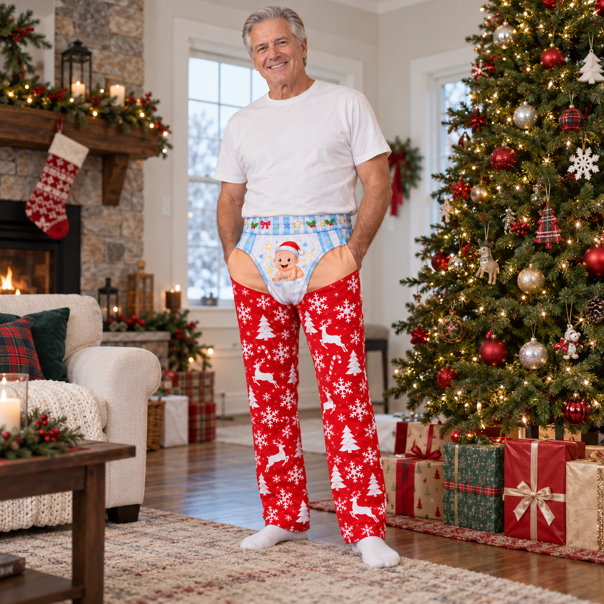 Novelty Christmas Diaper Pajama Pants Men Holiday Loungewear