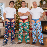 Mens Cutout Christmas Dog Print Pajama Pants with Plaid Briefs