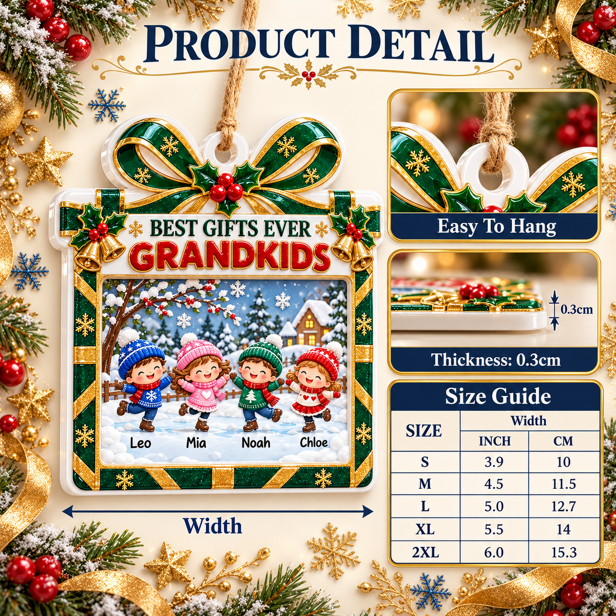 Grandkids Winter Skating Present Frame Holiday Keepsake - 3D Relief Ornament