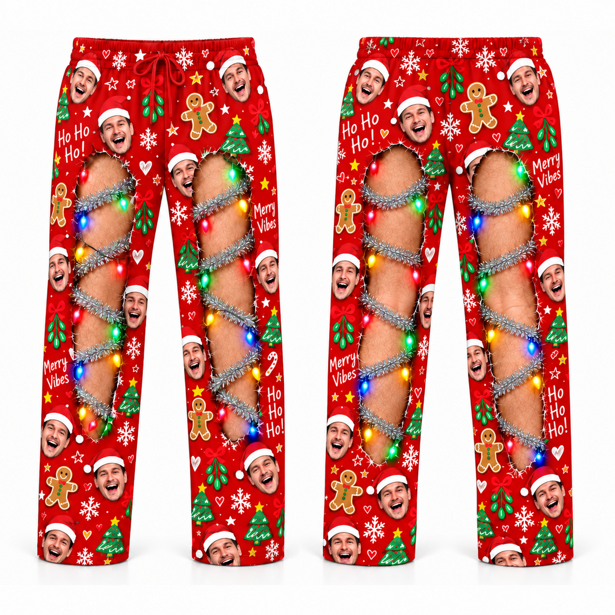 Christmas Pajama Pants Ripped Leg Holiday Lights Lounge Bottoms