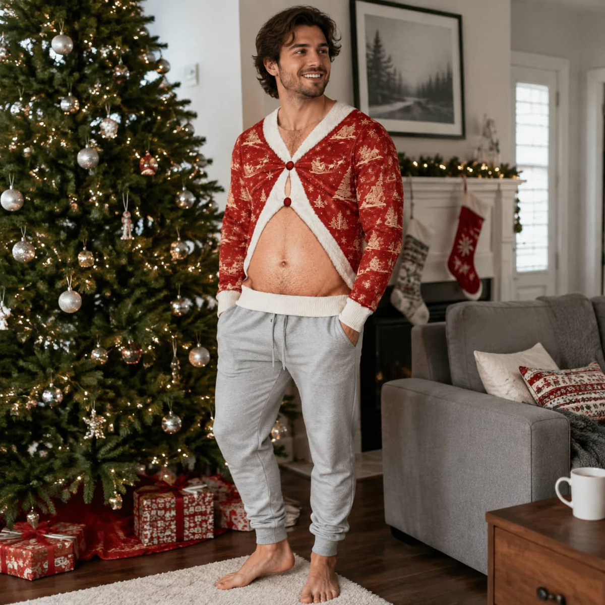 Belly Cutout Ugly Christmas Sweatshirt, Funny Open Stomach Holiday Top