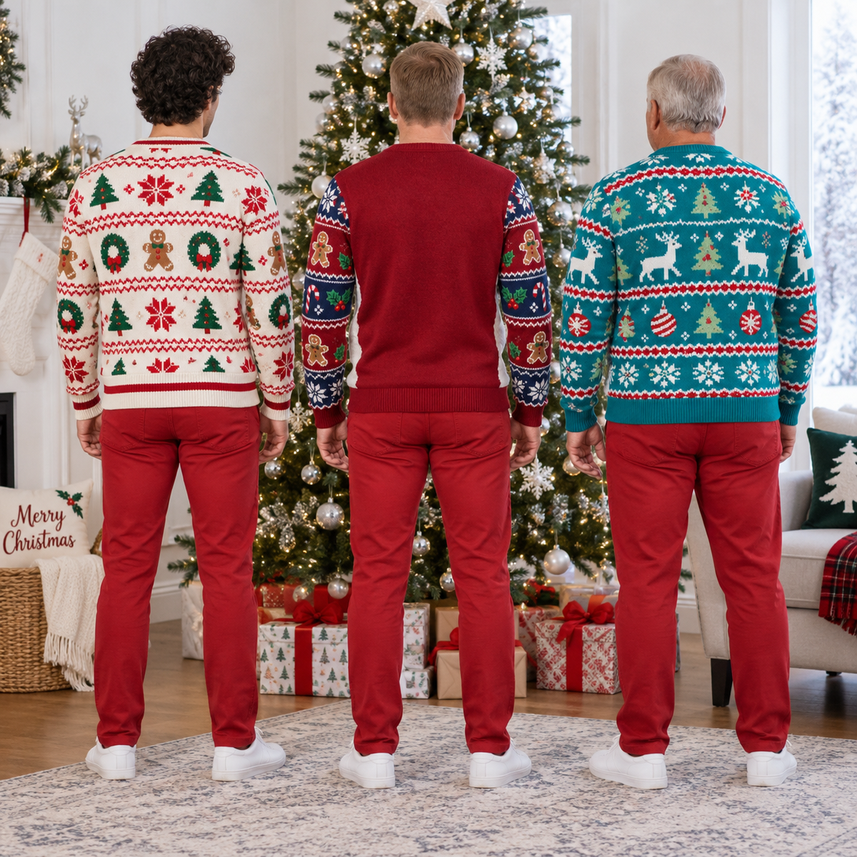 Funny Christmas Sweatshirt Hairy Chest Santa Faux Cardigan Crewneck