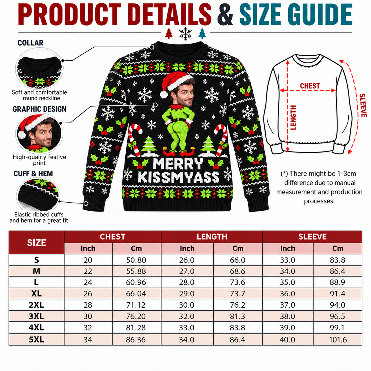 Christmas Sweater Merry Kissmyass Funny Ugly Holiday Pullover