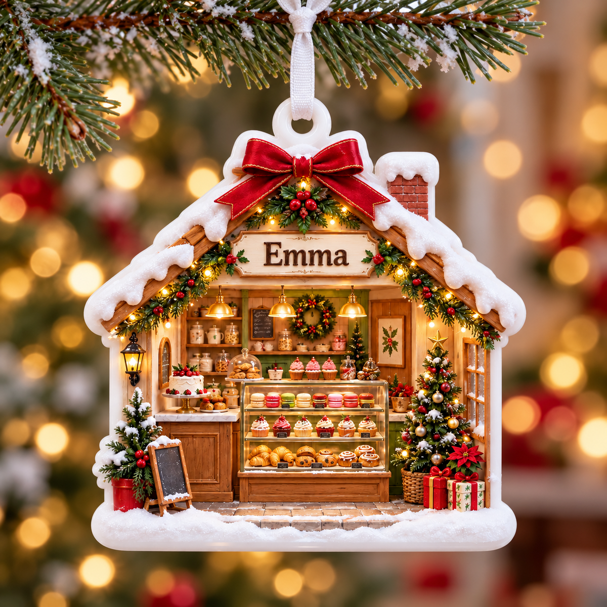 Bakery Shop House Christmas Tree Hanging Decor - 3D Relief Ornament