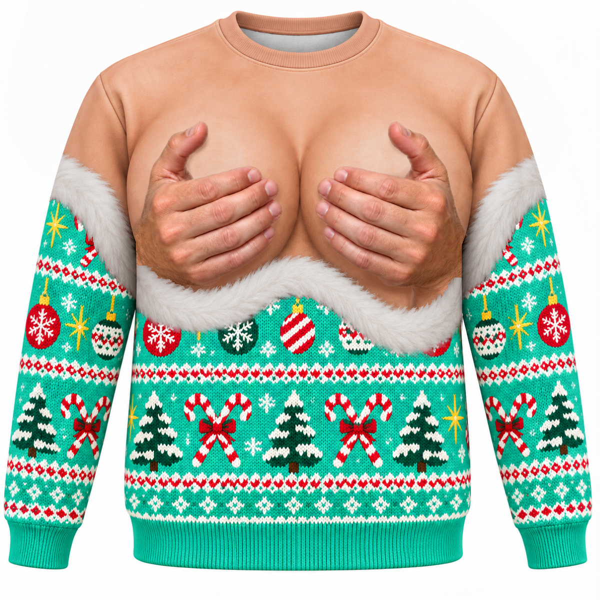 Crewneck Sweatshirt Ugly Christmas Novelty Chest Illusion Print