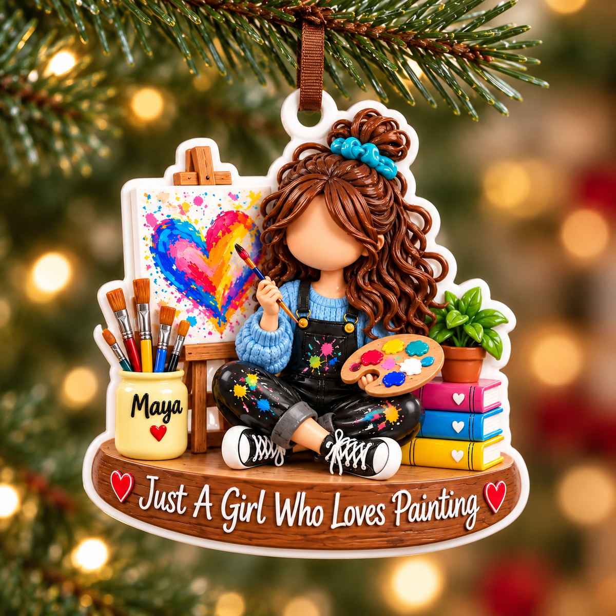 Girl Artist with Easel and Paint Palette Acrylic Hanging Keepsake - 3D Relief Ornament