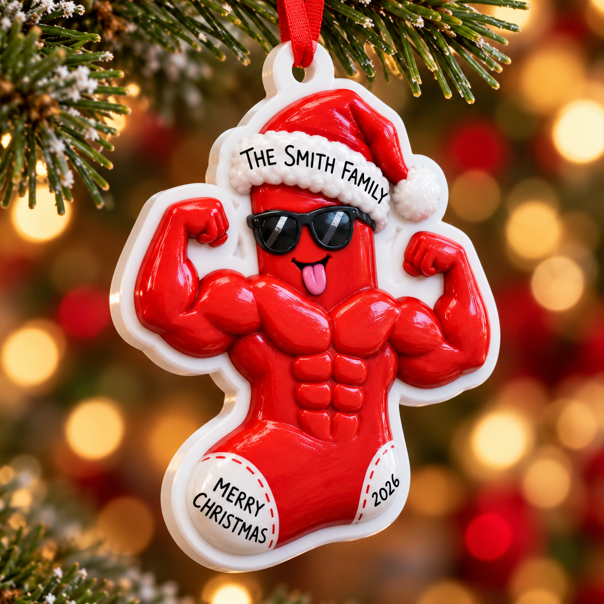 Muscular Christmas Stocking Character Hanging Holiday Decoration - 3D Relief Ornament