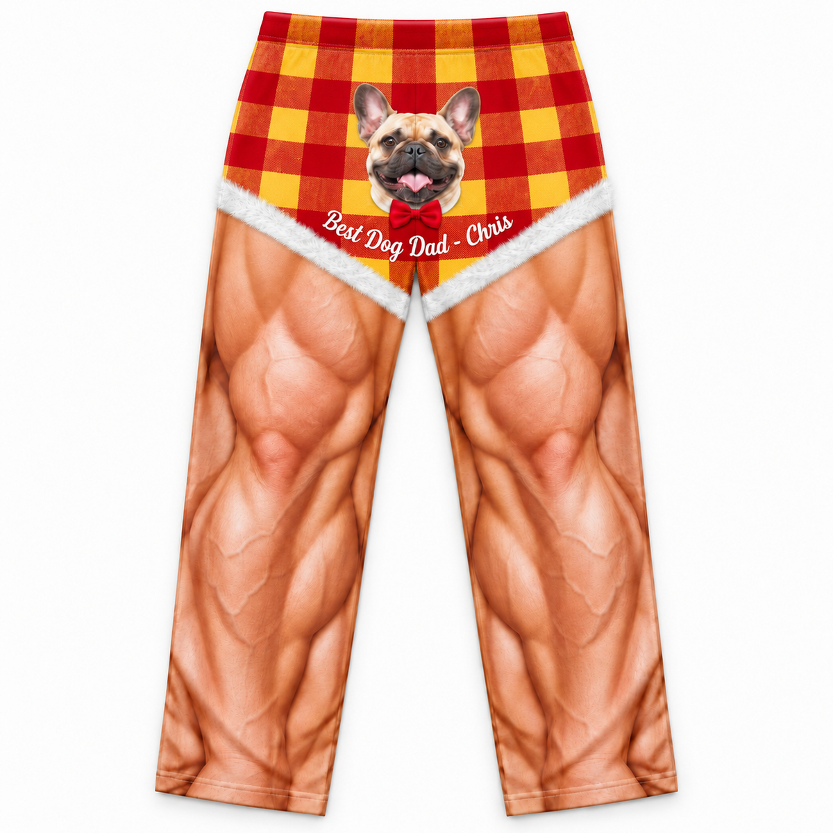 Mens Pajama Pants Muscle Leg Dog Print Plaid Holiday Loungewear