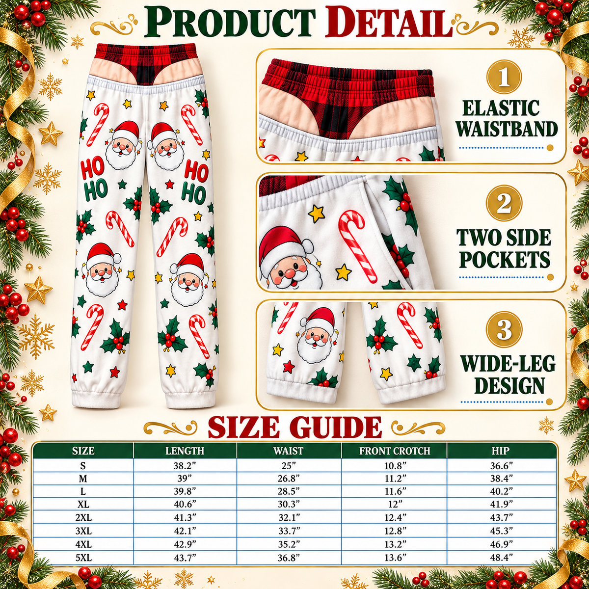Mens Christmas Gag Pajama Pants Novelty Boxer Waistband Joggers