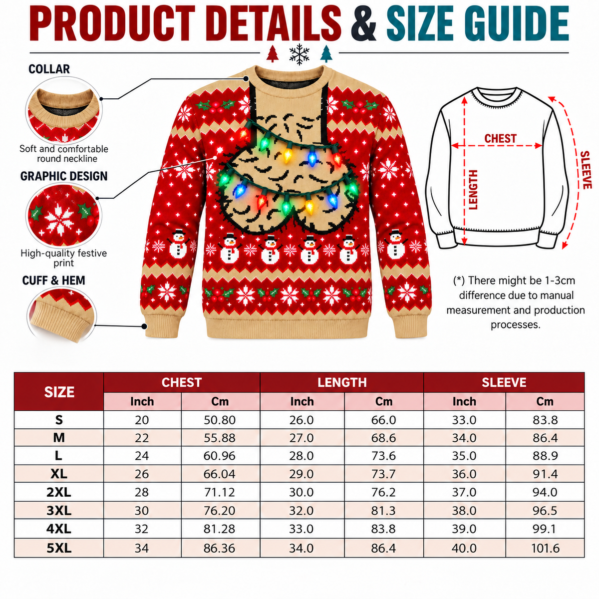 Funny Christmas Sweatshirt with Hairy Jingle Balls String Lights