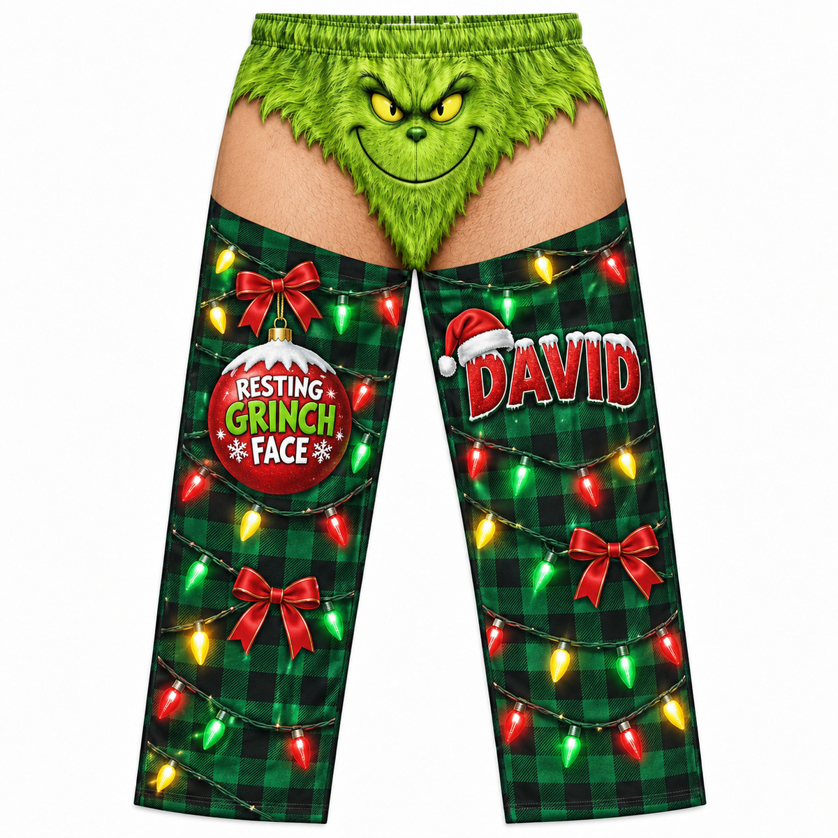 Novelty Christmas Pajama Pants, Mens Plaid Holiday Lounge Bottoms