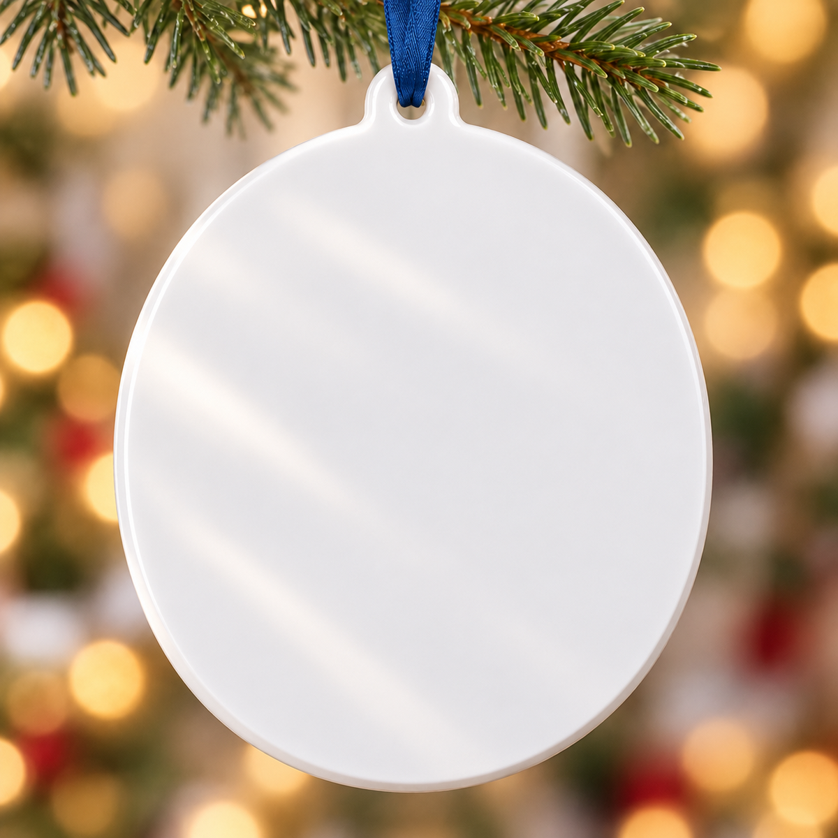 Family and Cat Christmas Hanging Medallion, Oval Blue Winter Sky Holiday Decor - 3D Relief Ornament