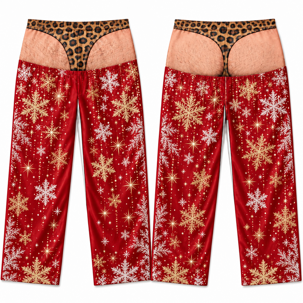 Mens Funny Christmas Pajama Pants Novelty Leopard Thong Gag Sleepwear