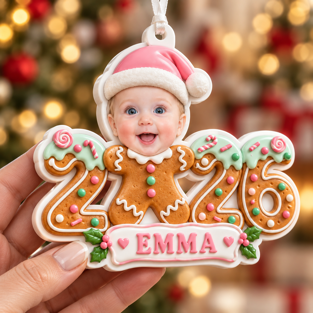 Gingerbread Cookie 2026 Baby Christmas Tree Hanging Holiday Keepsake - 3D Relief Ornament