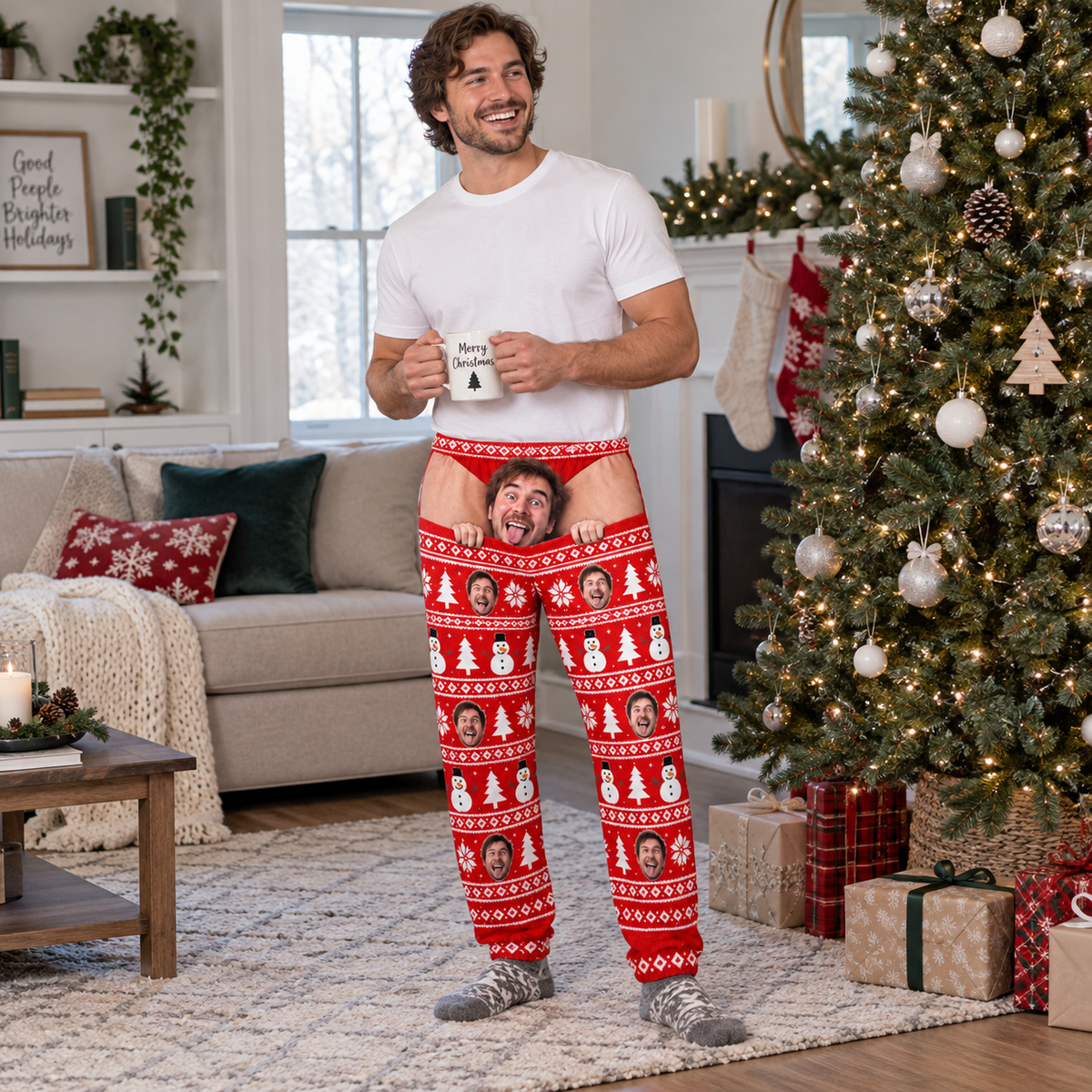 Mens Christmas Pajama Pants Fair Isle Holiday Print Lounge Bottoms