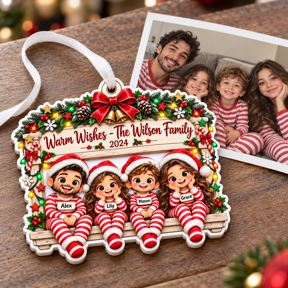 Christmas Family Pajama Holiday Hanging Plaque - 3D Relief Ornament
