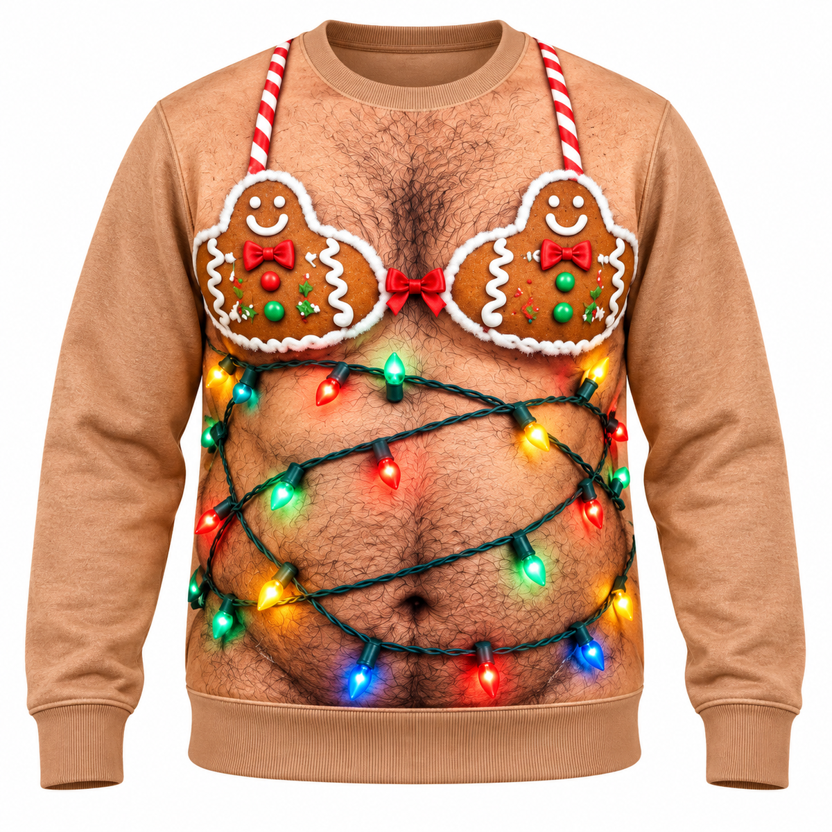 Funny Christmas Sweatshirt Hairy Chest Bikini Graphic Tan Pullover