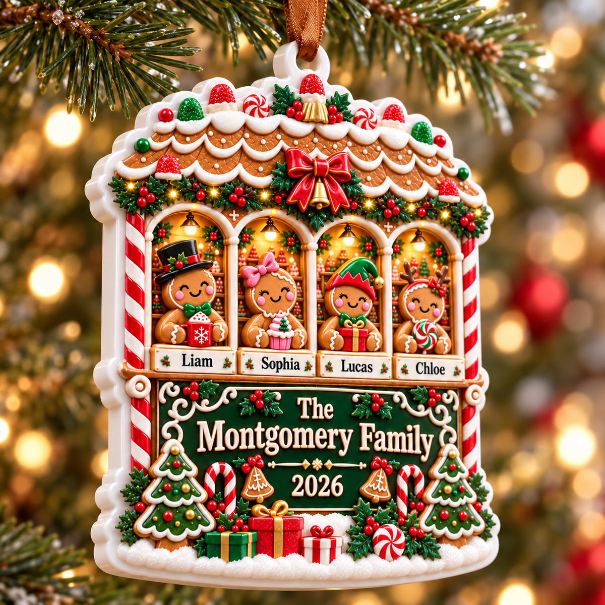 Gingerbread Family House Acrylic Holiday Keepsake - 3D Relief Ornament